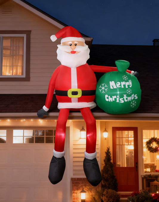 8 FT Christmas Inflatables Outdoor Decorations, Santa Claus with Gift Bag, LED Lighted Blow Up IP68 Weatherproof Sitting Santa Xmas Indoor Outdoor Decor for Yard Garden Lawn Mall Party Holiday