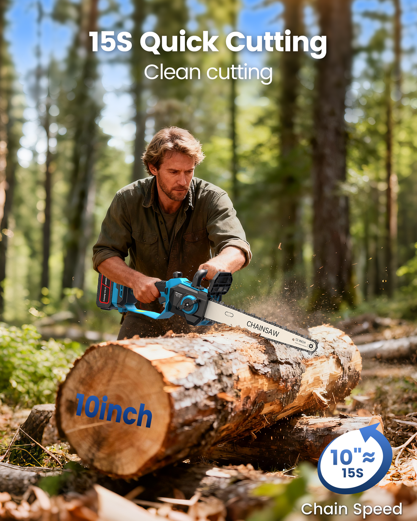 Chainsaw Cordless 12 Inch, Electric Chain Saw with 2*4000mAh Rechargeable Batteries