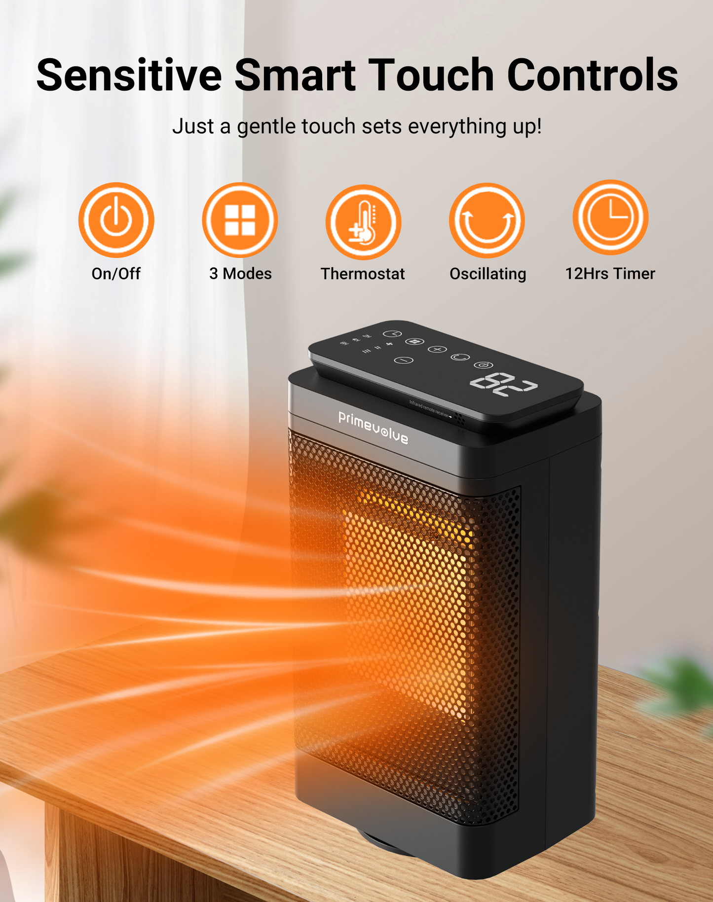 Primevolve Heaters for Indoor Use,Portable Electric Space Heater with Remote