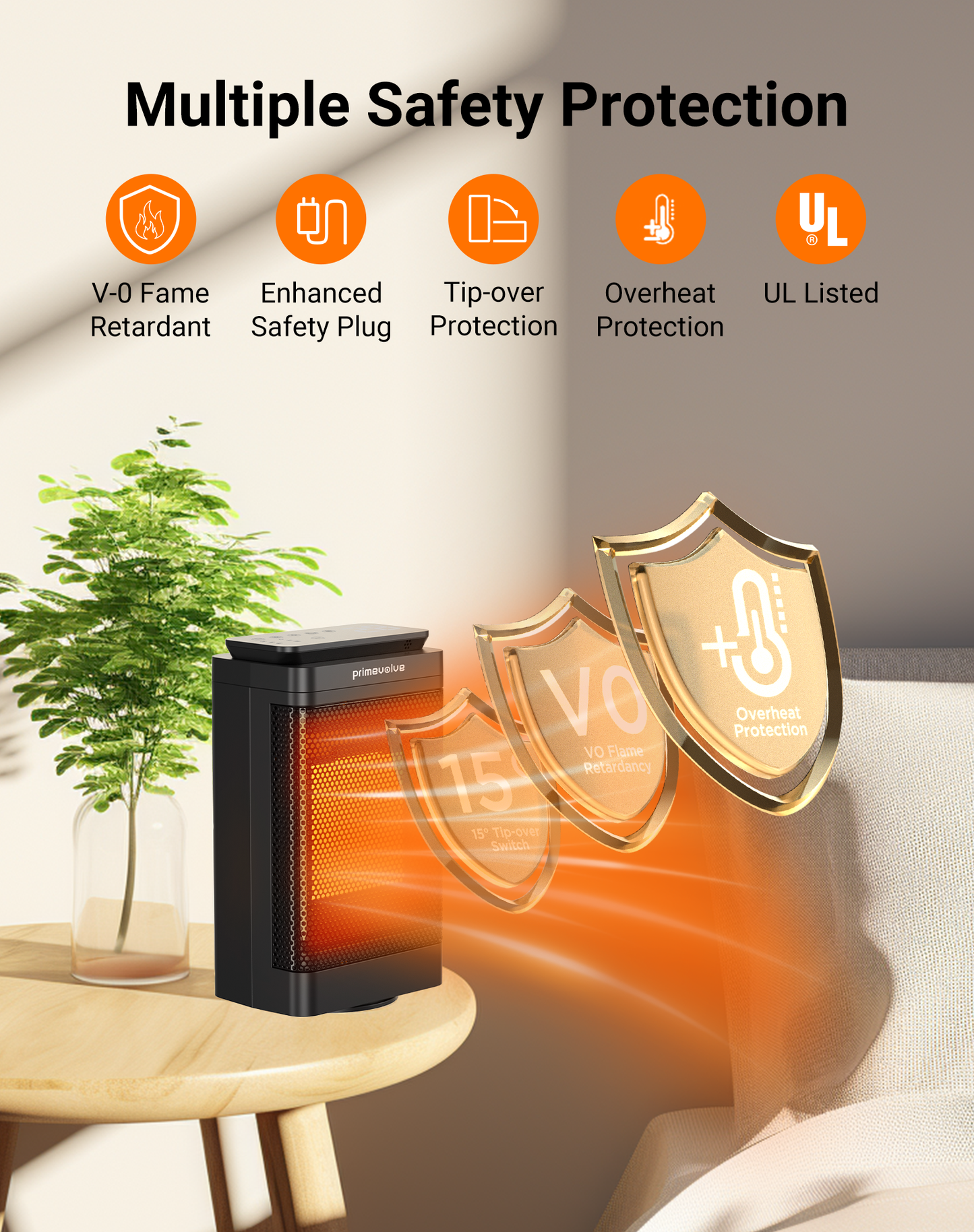 Primevolve Heaters for Indoor Use,Portable Electric Space Heater with Remote