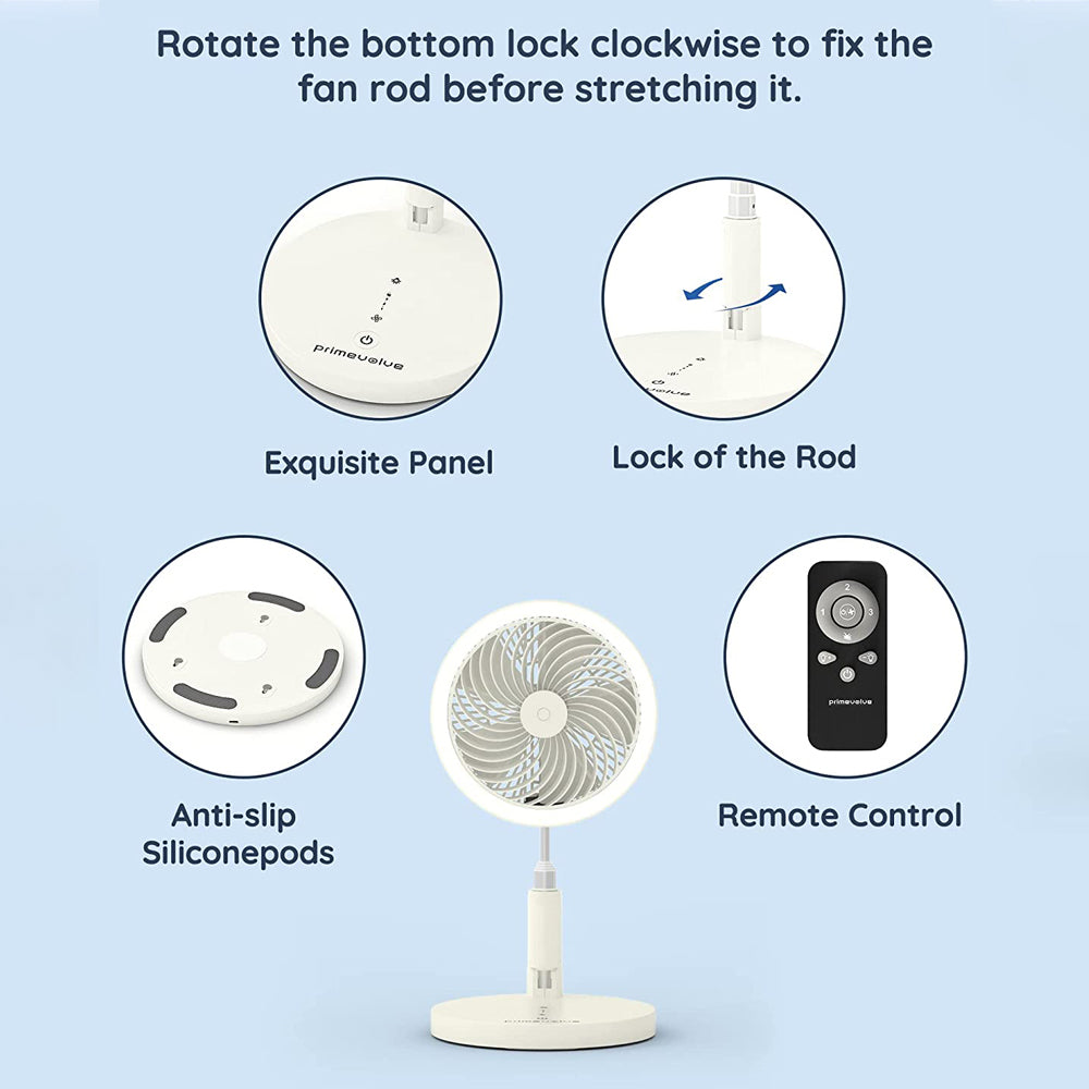 Primevolve PF100 8.5inch Portable Battery Operated Fan,48cps LED 4 Speed Settings Pedestal Fan