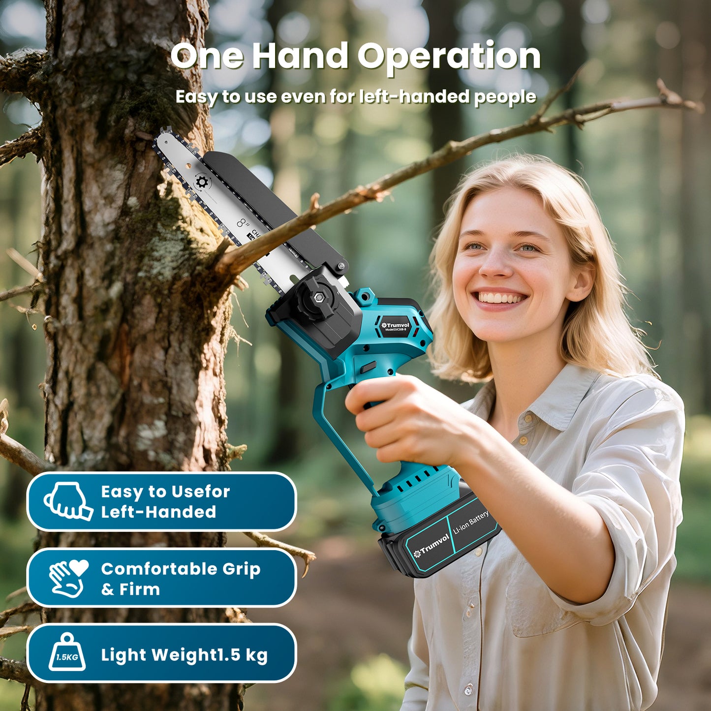 Mini Chainsaw Cordless, 8 inch & 6 inch Electric Chain Saw with 2 Pack Rechargeable Batteries, Battery Powered Handheld Saw for Trees Trimming Wood Cutting, Perfect Gardening Tools for Men Dad Husband