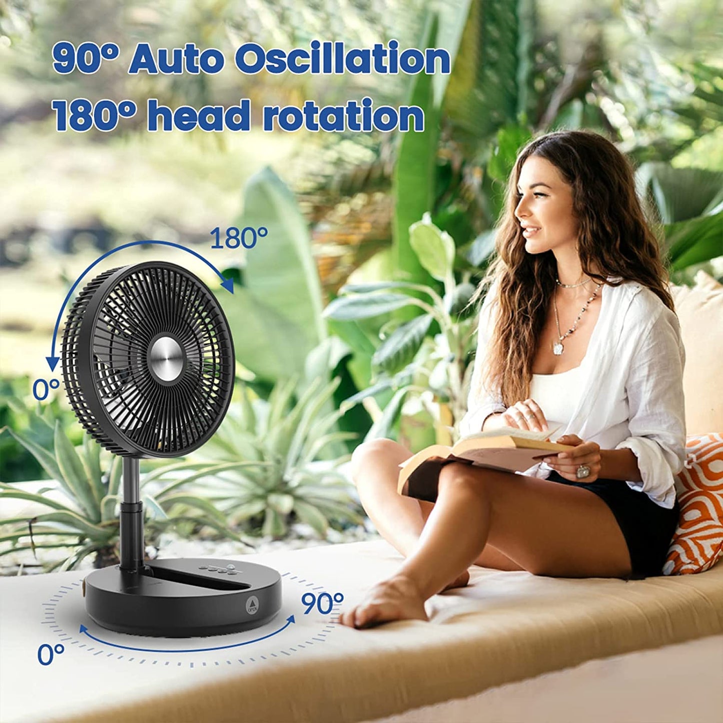 Primevolve P3000 12 inch Portable Battery Operated Fan, Standing Oscillating Fan with Remote