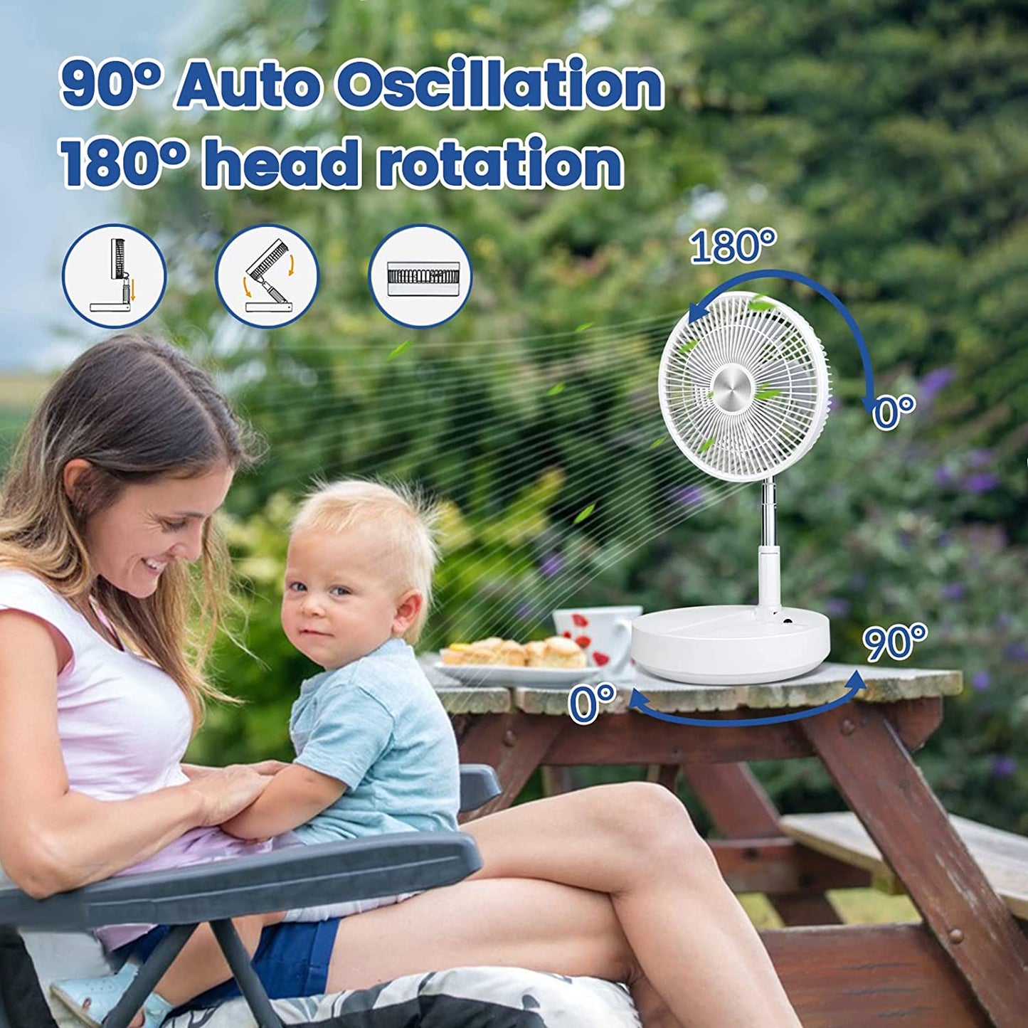 Primevolve P3000 12 inch Portable Battery Operated Fan, Standing Oscillating Fan with Remote