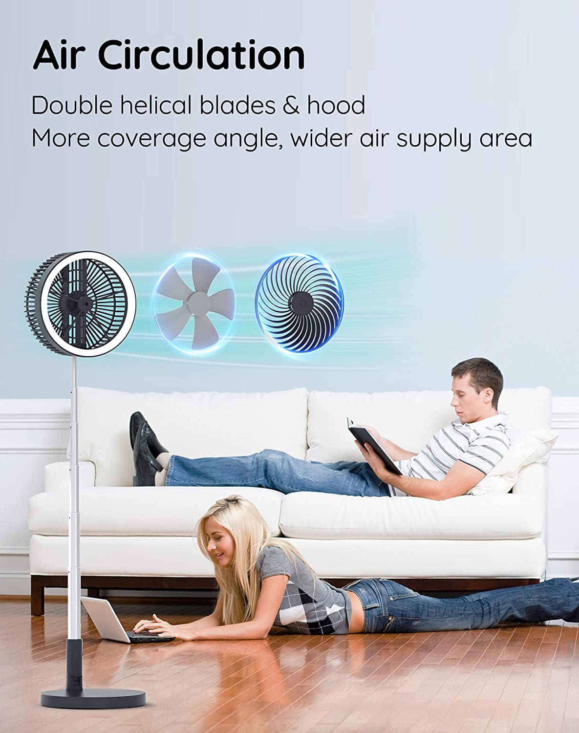 Primevolve PF100 8.5inch Portable Battery Operated Fan,48cps LED 4 Speed Settings Pedestal Fan