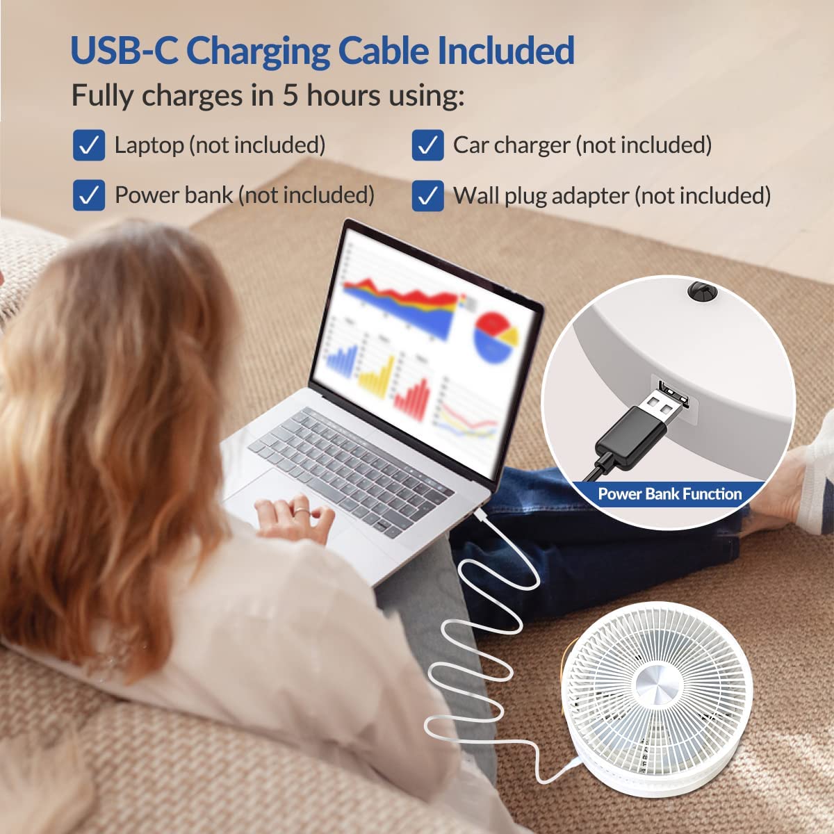 Primevolve P3000 12 inch Portable Battery Operated Fan, Standing Oscillating Fan with Remote