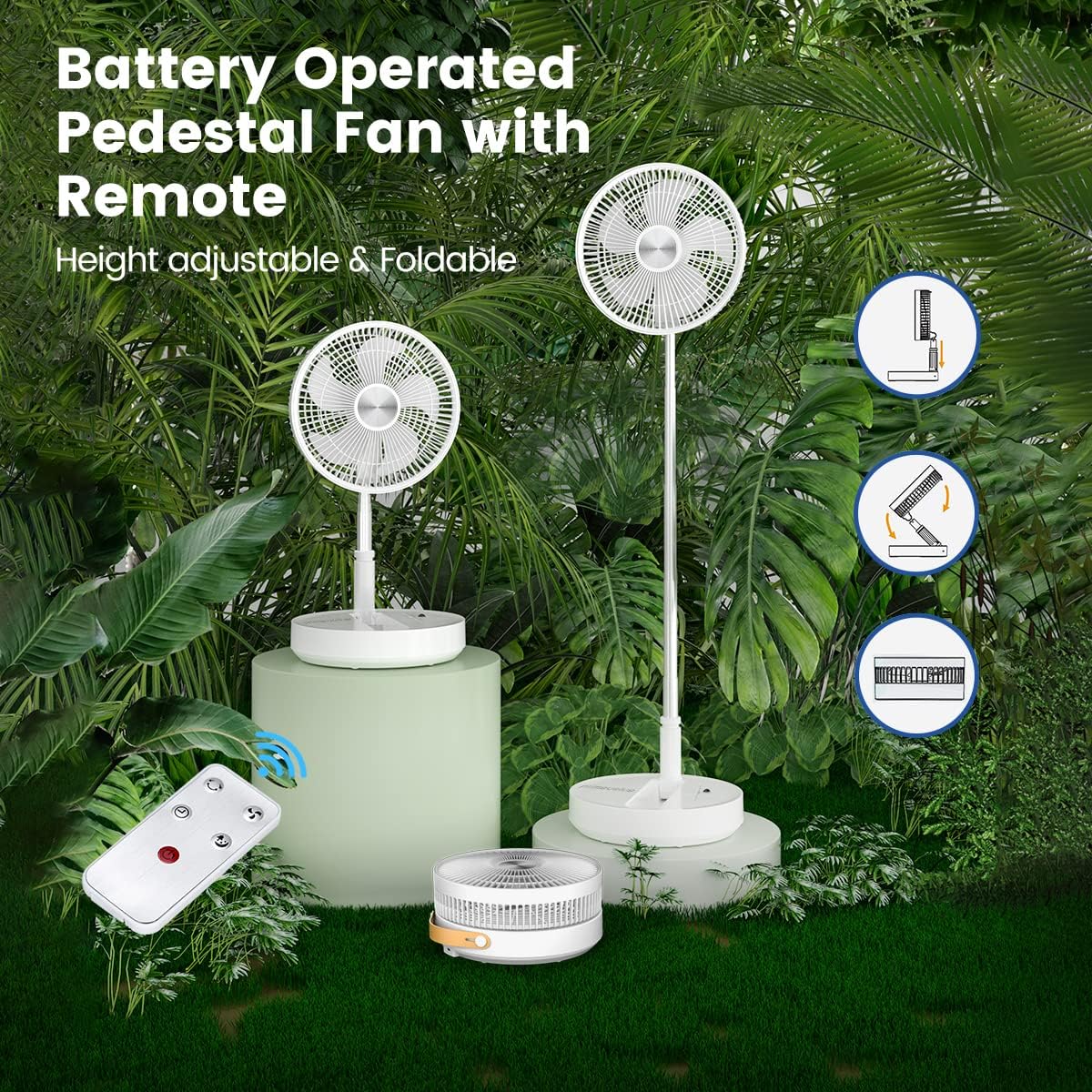 Primevolve P3000 12 inch Portable Battery Operated Fan, Standing Oscillating Fan with Remote