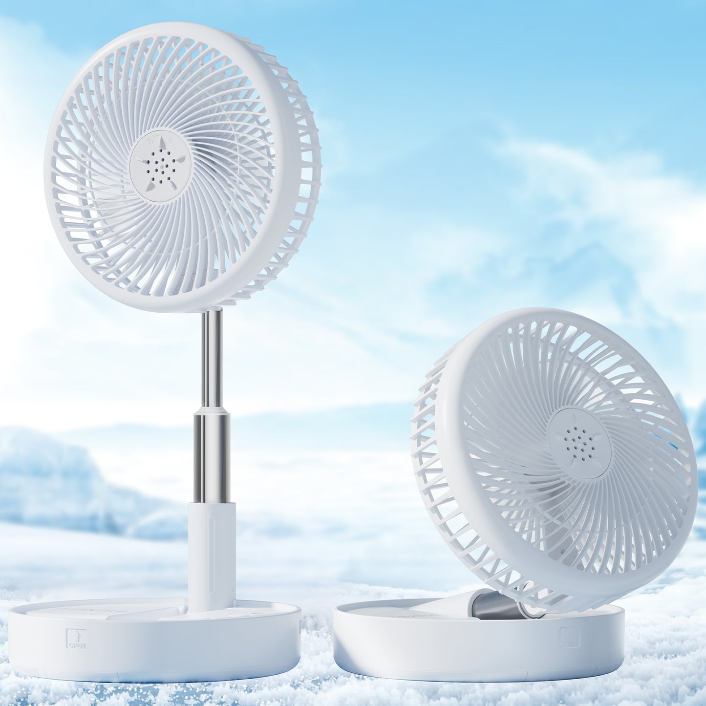 Primevolve PF11R Battery Operated Portable Standing Fan, 4 Speed Settings Pedestal Fan for Bedroom Camping Travel,White 7.7"