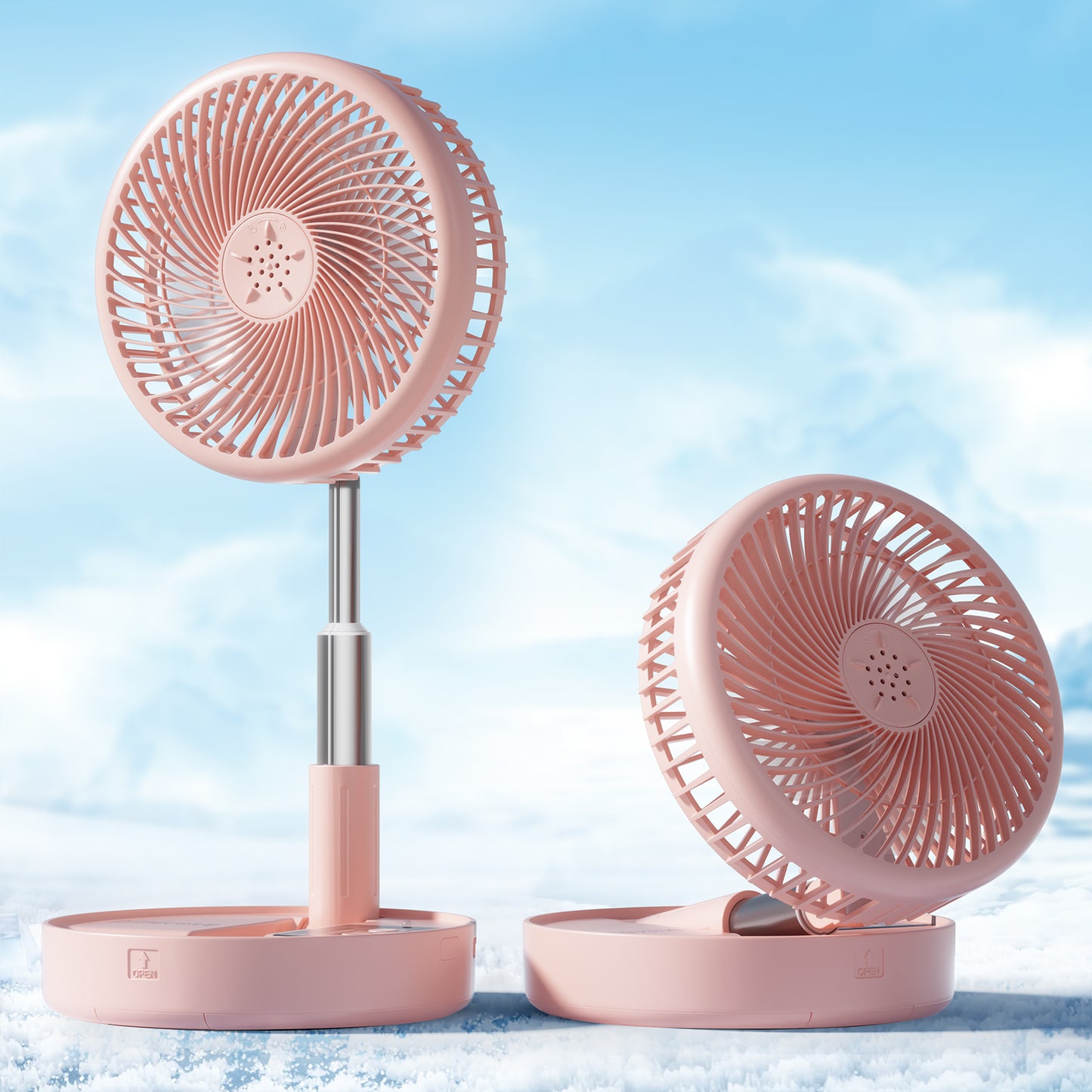 Primevolve PF11R Battery Operated Portable Standing Fan, 4 Speed Settings Pedestal Fan for Bedroom Camping Travel,White 7.7"