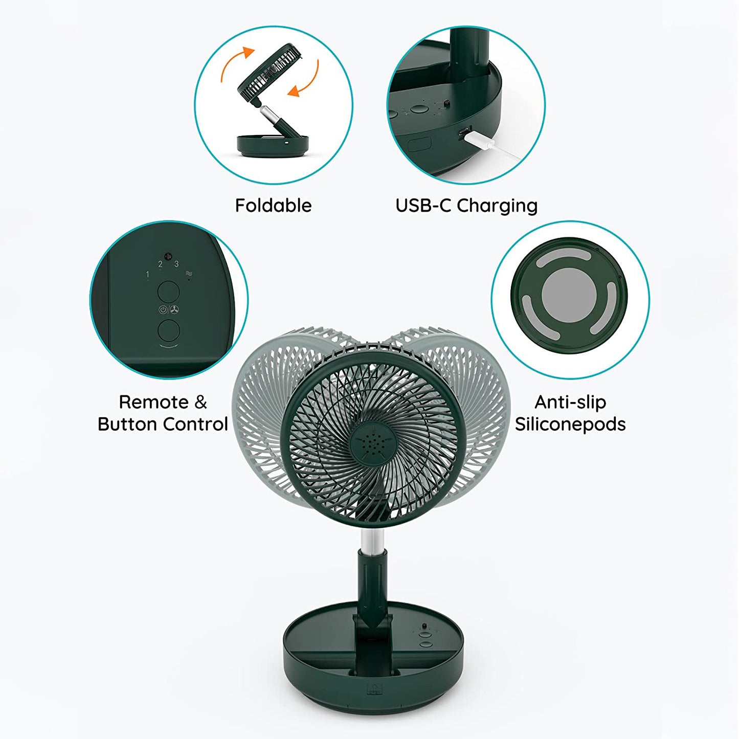 Primevolve PF11S 7.7inch Portable Oscillating Standing Fan,Rechargeable Battery Operated USB Floor Table Desk Fan with Remote,360° Rotatable