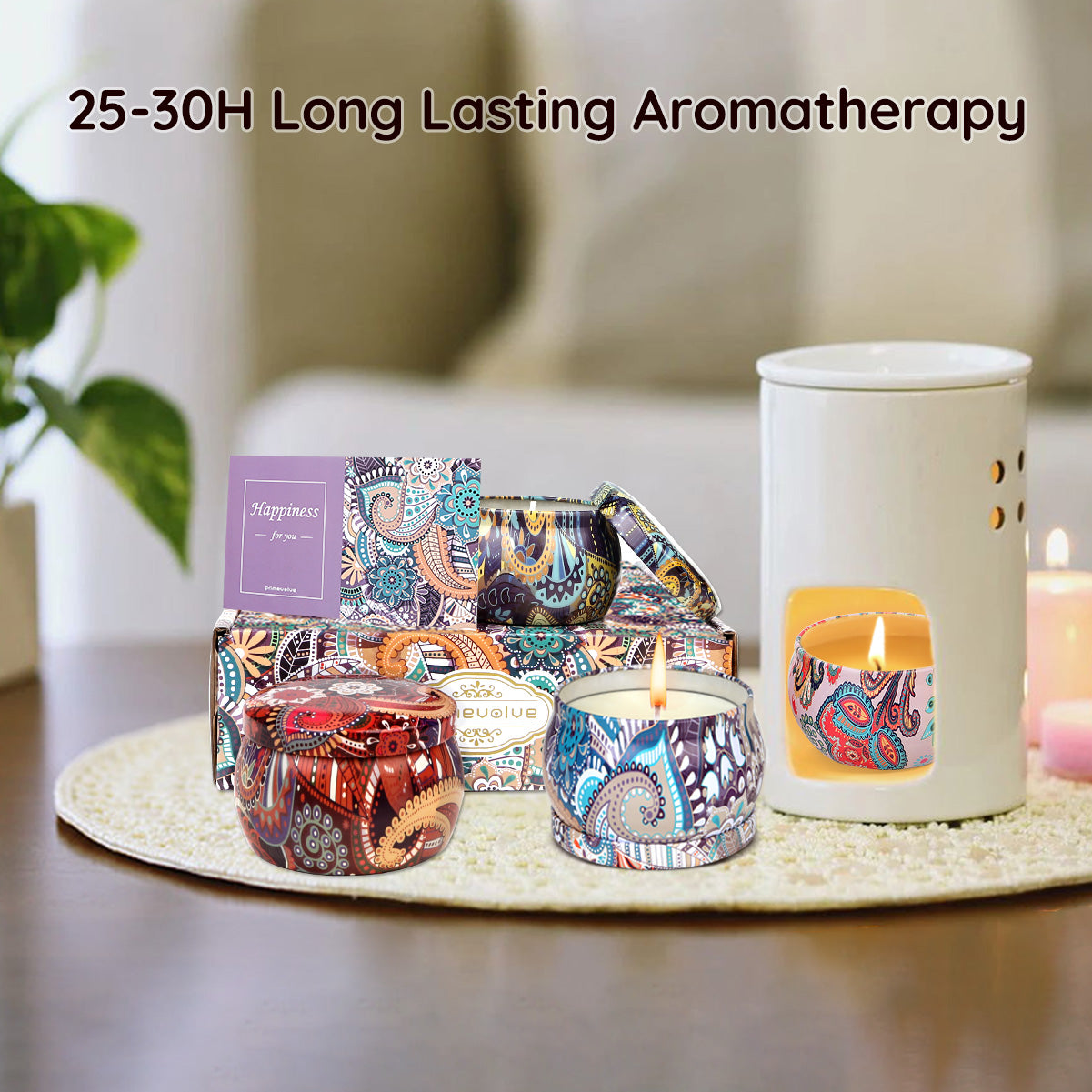 Primevolve Set of 4 Home Scented Aromatherapy Candles with Fragrances | Primevolve