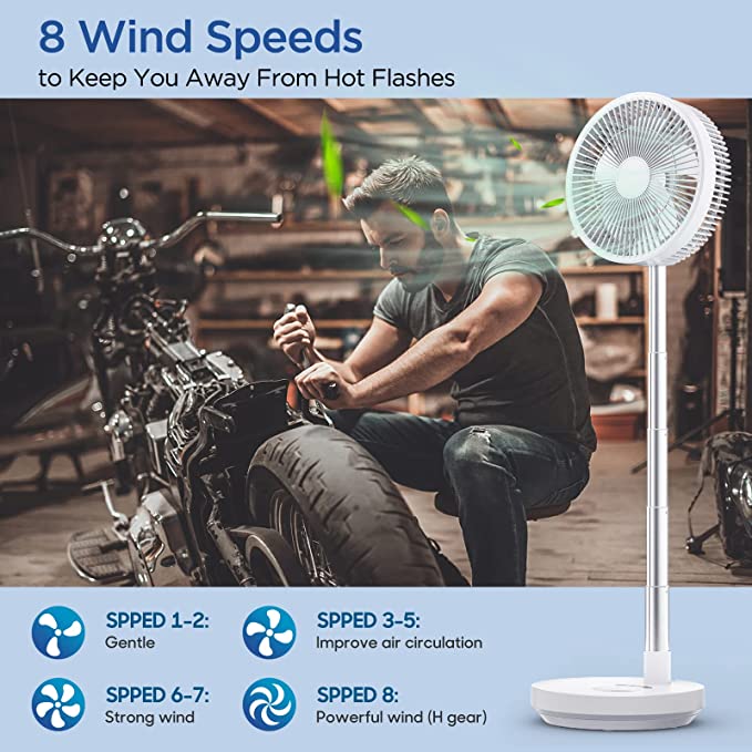 Primevolve PF22 Portable Rechargeable Oscillating Fan, Battery Operated Fan Adjustable Height, White 10"