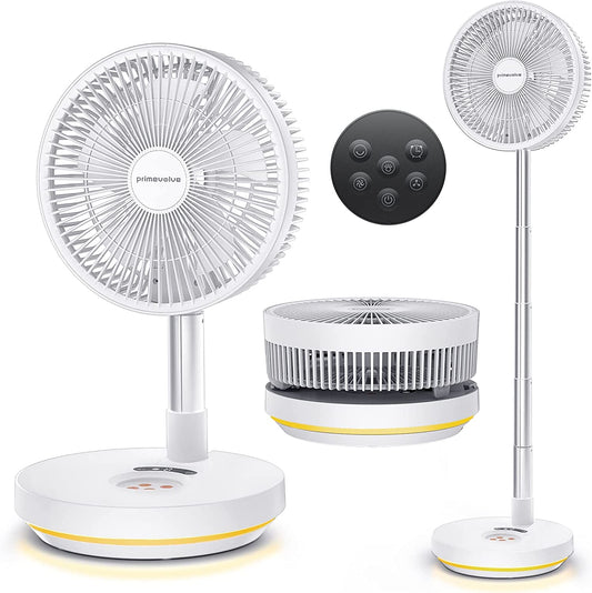 Primevolve PF22 Portable Rechargeable Oscillating Fan, Battery Operated Fan Adjustable Height, White 10"
