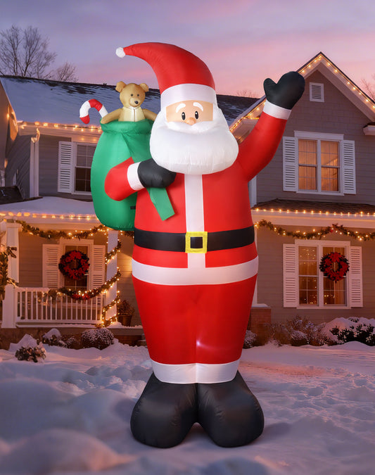 8 FT Christmas Inflatables Outdoor Decorations, Santa Claus with Candy and Gift Bag, LED Lighted Blow Up IP68 Weatherproof Standing Santa Xmas Indoor Outdoor Decor for Yard Garden Lawn Mall Party