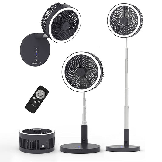 Primevolve PF100 8.5inch Portable Battery Operated Fan,48cps LED 4 Speed Settings Pedestal Fan