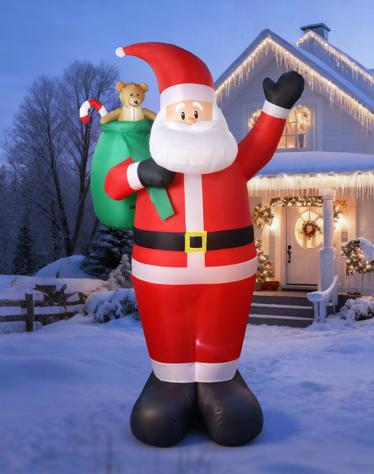 8 FT Christmas Inflatables Outdoor Decorations, Santa Claus with Candy and Gift Bag, LED Lighted Blow Up IP68 Weatherproof Standing Santa Xmas Indoor Outdoor Decor for Yard Garden Lawn Mall Party