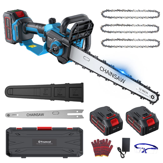 Chainsaw Cordless 12 Inch, Electric Chain Saw with 2*4000mAh Rechargeable Batteries