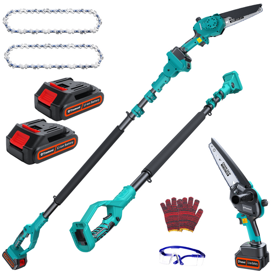 Cordless Pole Saw&Mini Chainsaw,2-IN-1 6 inch Electric Handheld Chain Saw with 2pcs 2000mAh Rechargeable Batteries
