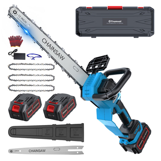 Chainsaw Cordless 12 Inch, Electric Chain Saw with 2*4000mAh Rechargeable Batteries