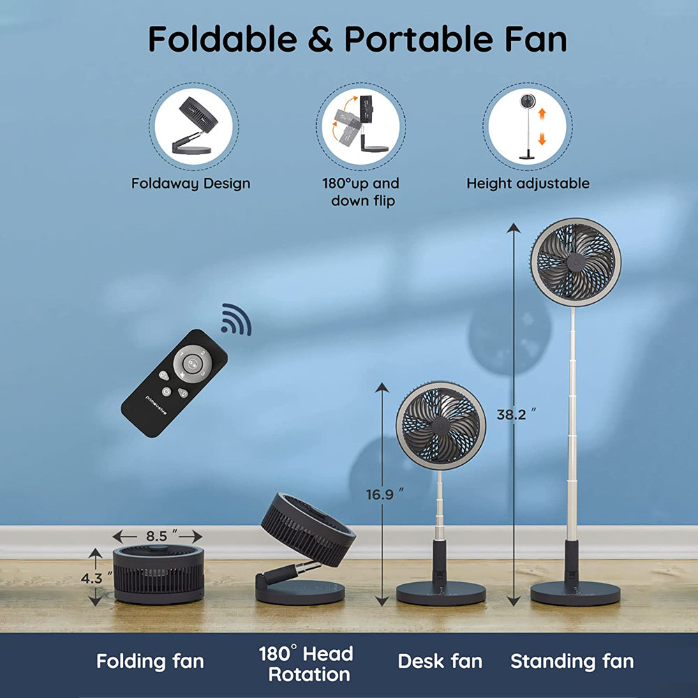 Primevolve PF100 8.5inch Portable Battery Operated Fan,48cps LED 4 Speed Settings Pedestal Fan