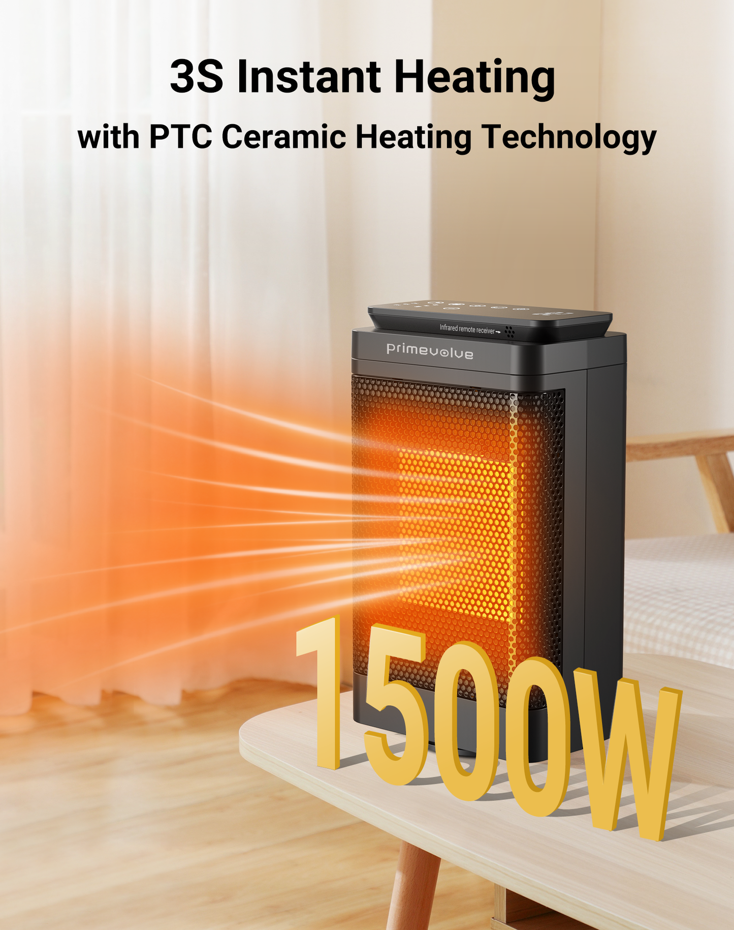 Primevolve Heaters for Indoor Use,Portable Electric Space Heater with Remote