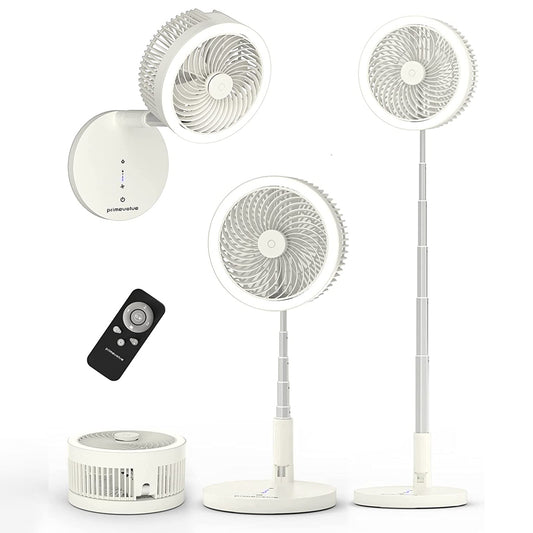 Primevolve PF100 8.5inch Portable Battery Operated Fan,48cps LED 4 Speed Settings Pedestal Fan