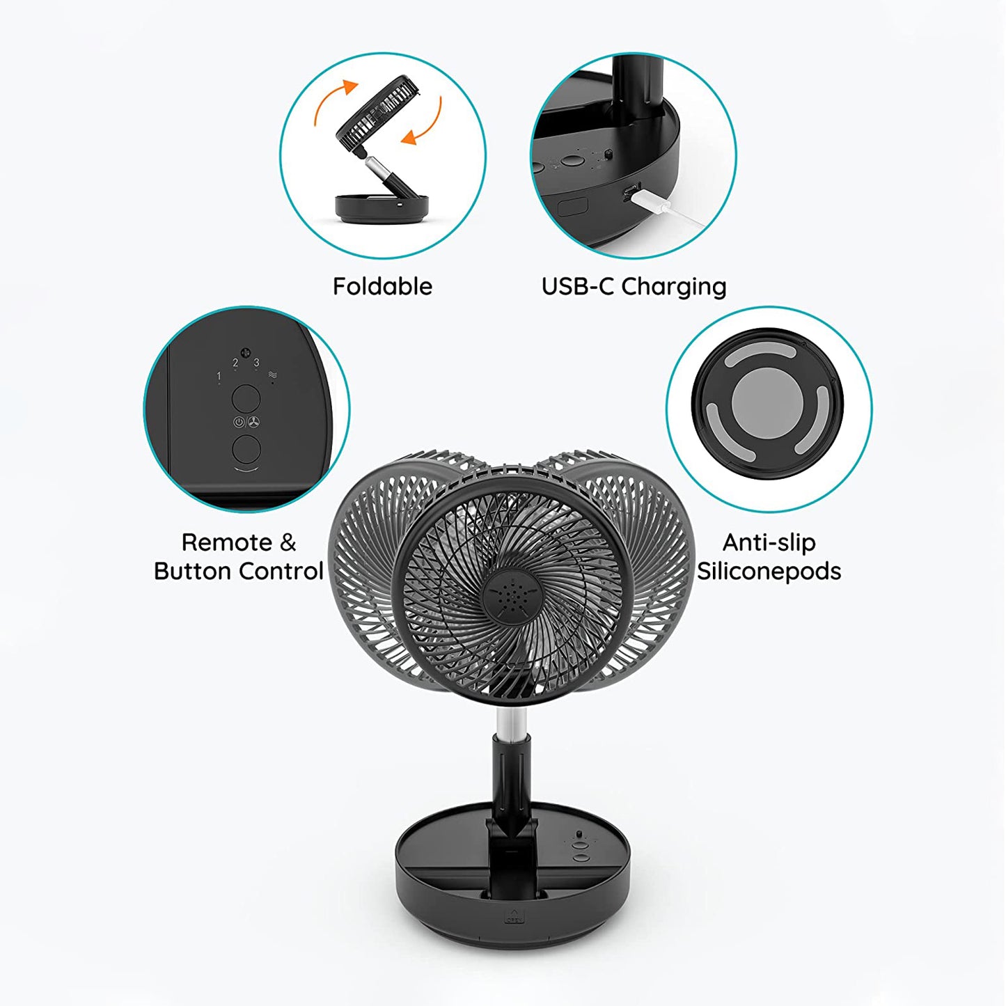Primevolve PF11S 7.7inch Portable Oscillating Standing Fan,Rechargeable Battery Operated USB Floor Table Desk Fan with Remote,360° Rotatable