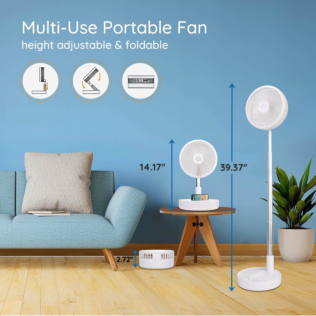 Primevolve PF11 Rechargeable USB Personal Floor Fan | Primevolve